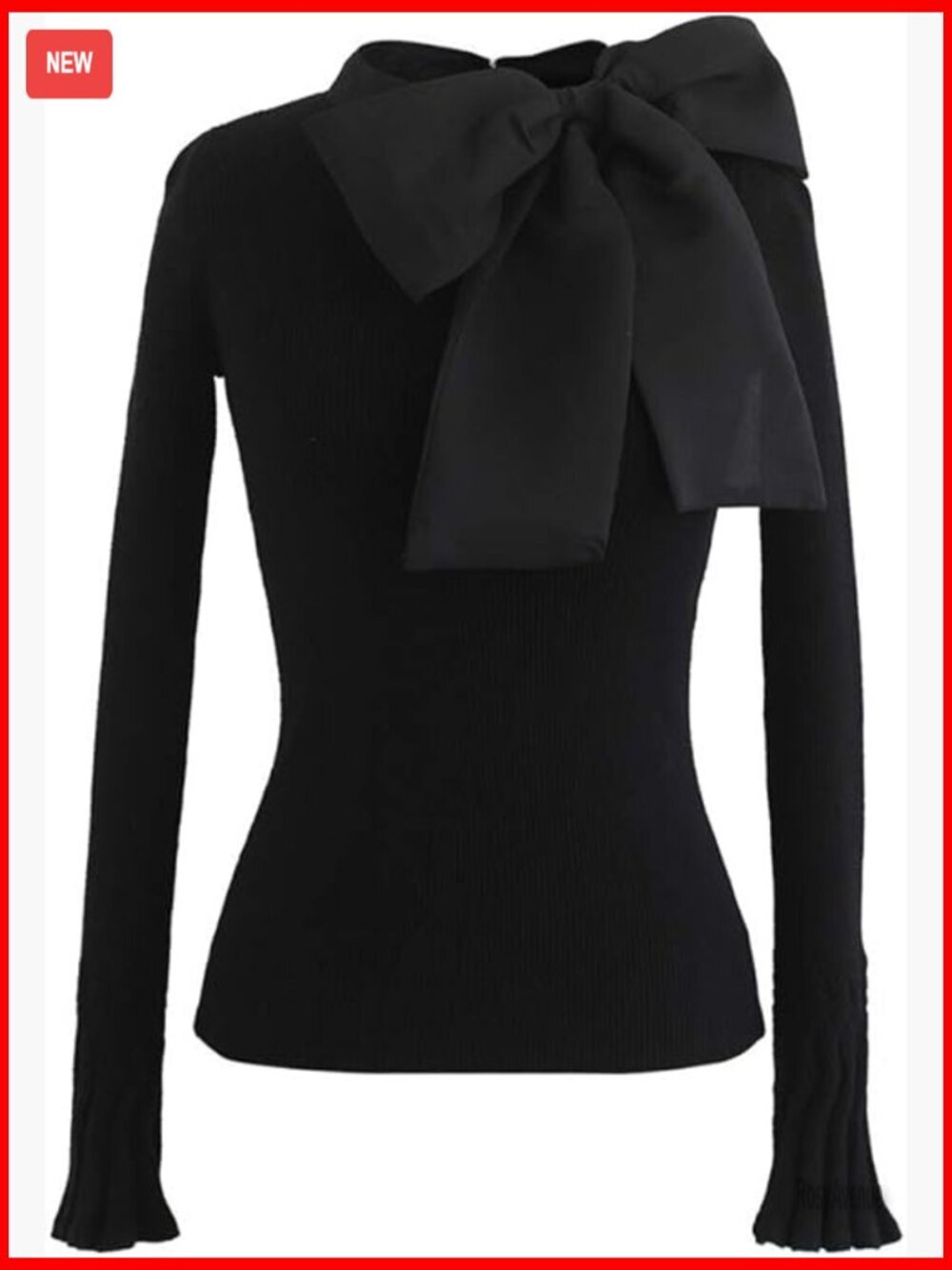 Women Long Sleeve Mock Neck Knit Top Bow Tied Slim Fitted Elegant Blouse